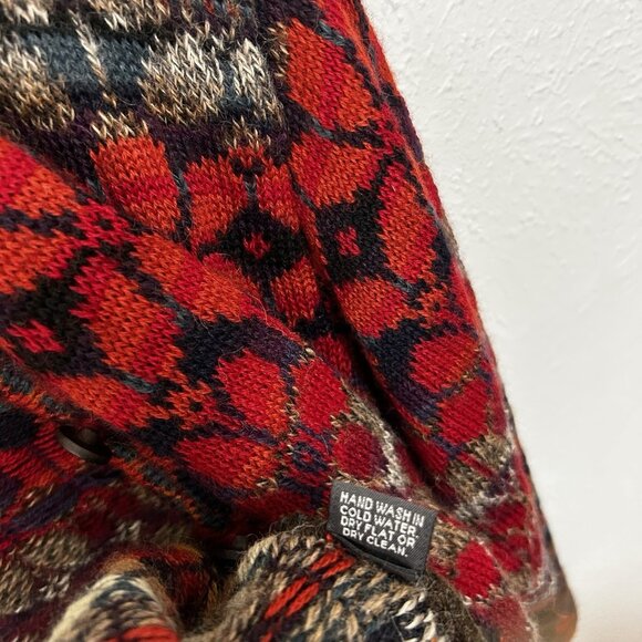 Intiwara 100% Alpaca Wool Red Multi Color Cardigan Sweater Handmade Bolivia Sz M - Picture 8 of 10